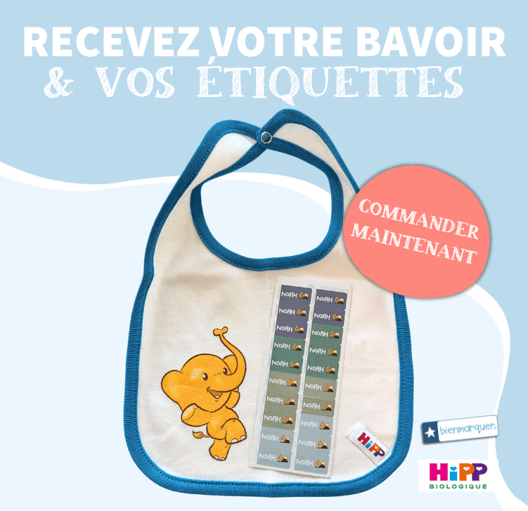 Bavoir HiPP + Autocollants Textiles à Thème Bienmarquer