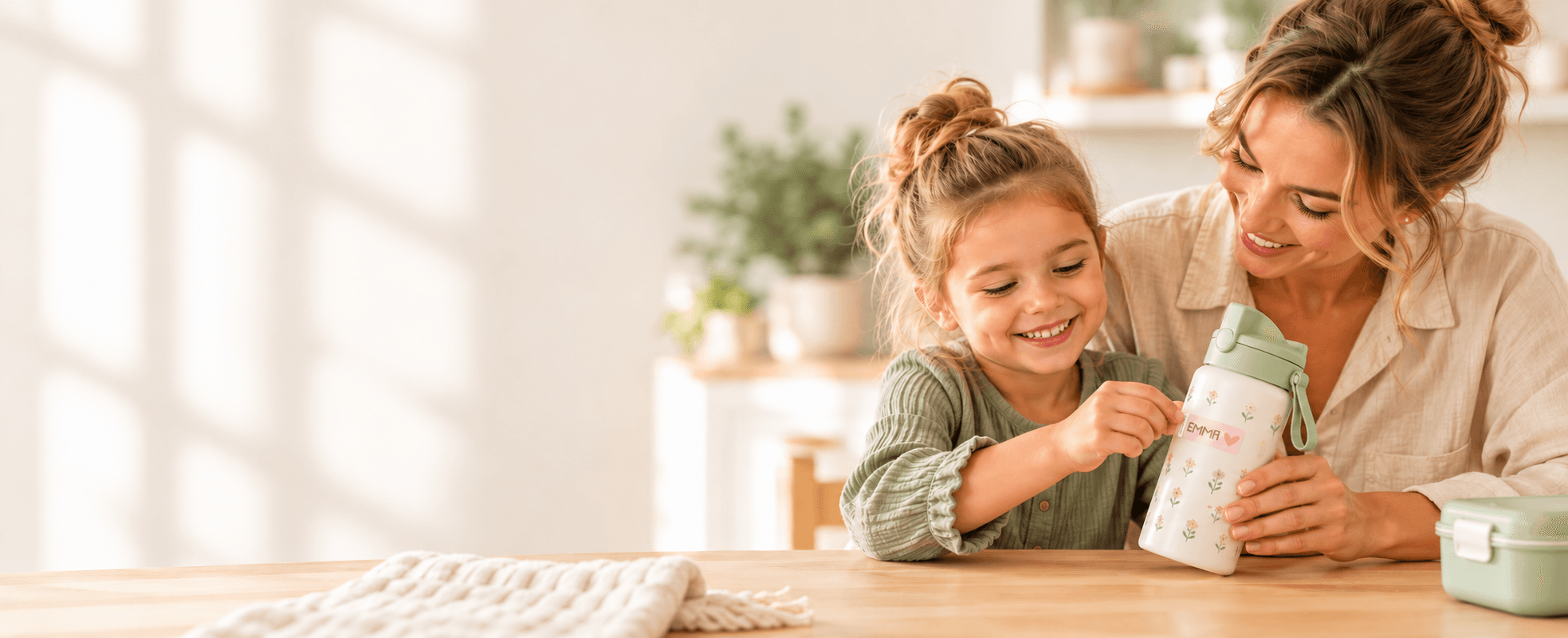 Moment en famille autour d’une gourde personnalisée