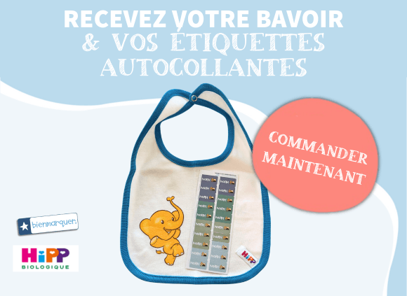 Bavoir HiPP + Autocollants Textiles à Thème Bienmarquer