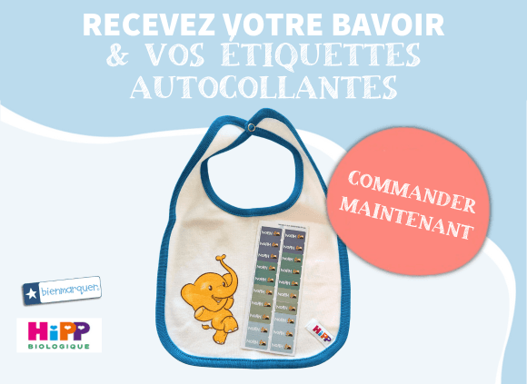 Bavoir HiPP + Autocollants Textiles à Thème Bienmarquer