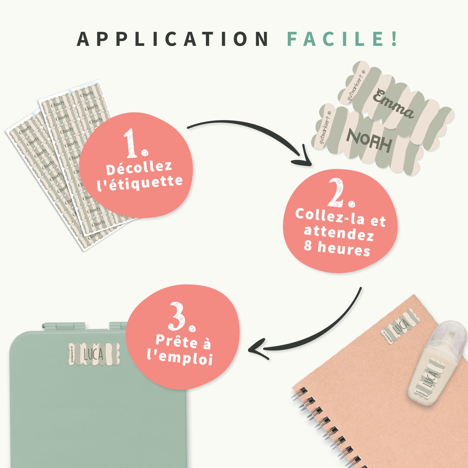 Étiquettes autocollantes avec bords ondulés tendance