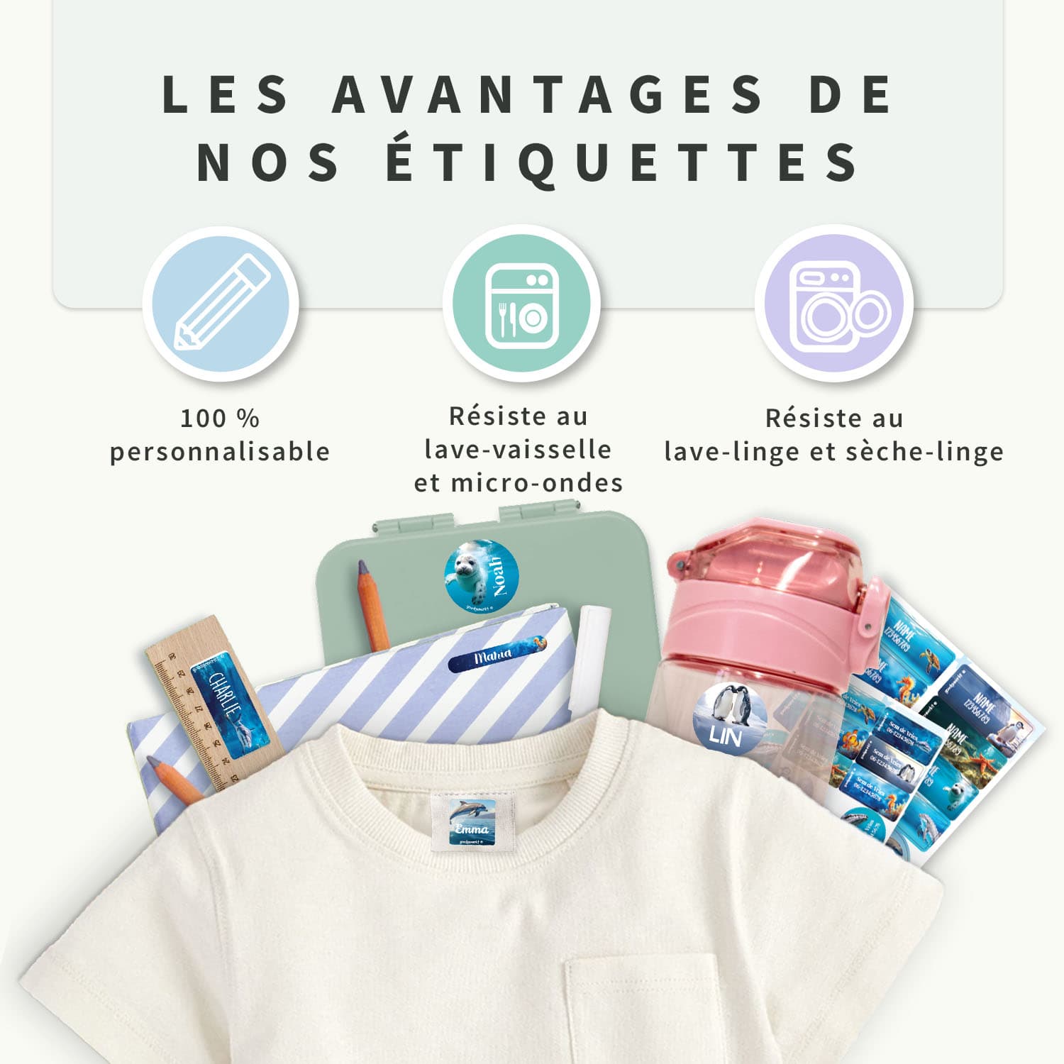 Pack Étiquettes Objets & Vêtements Autocollantes au motif réaliste