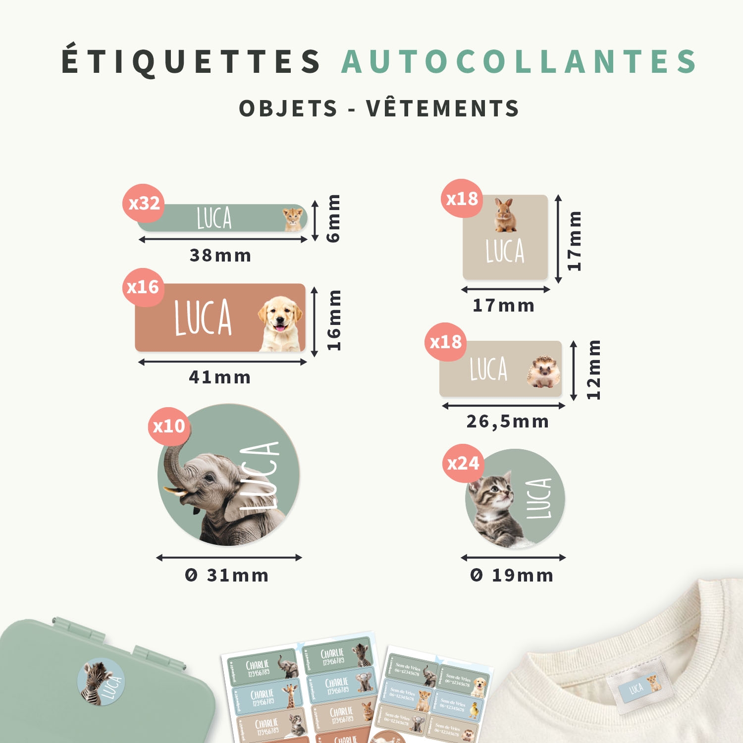 Pack Étiquettes Objets & Vêtements Autocollantes au motif réaliste