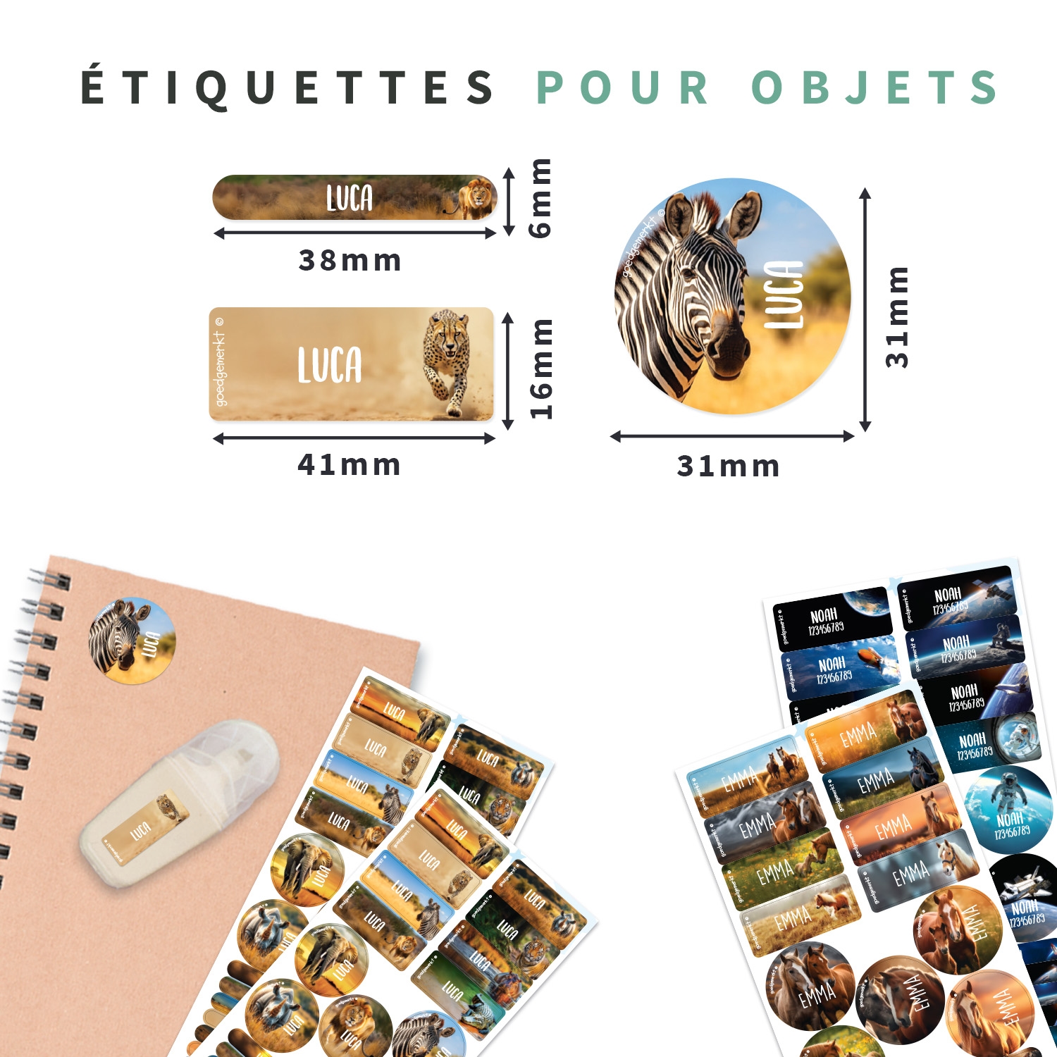 Pack d'Étiquettes Autocollantes pour Objets au motif réaliste