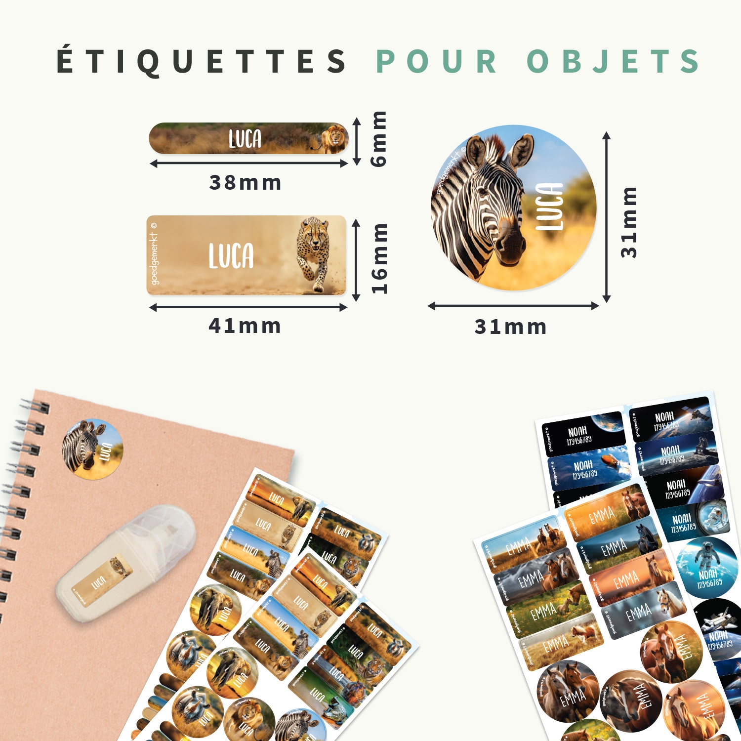 Pack d'Étiquettes Autocollantes pour Objets au motif réaliste