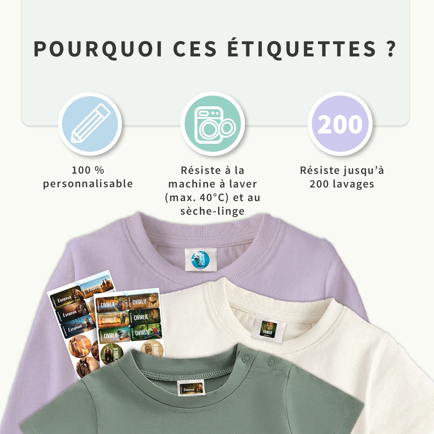 Pack d’Étiquettes Vêtements Autocollantes au motif réaliste